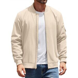 Men's Bomber Jackets Coat Khaki Fabric Designs Winter Warm Casual Zip Up Pocket